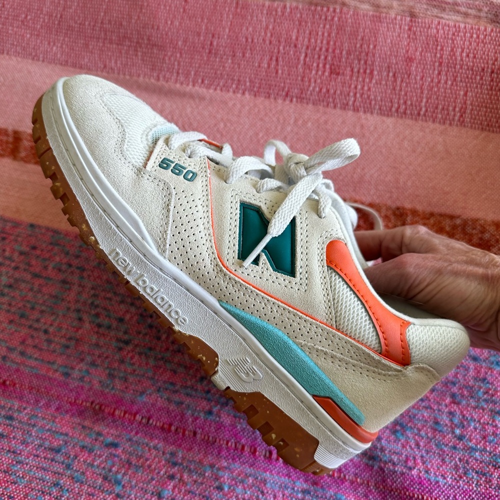 New Balance 550 Sneakers with White and Teal Accents